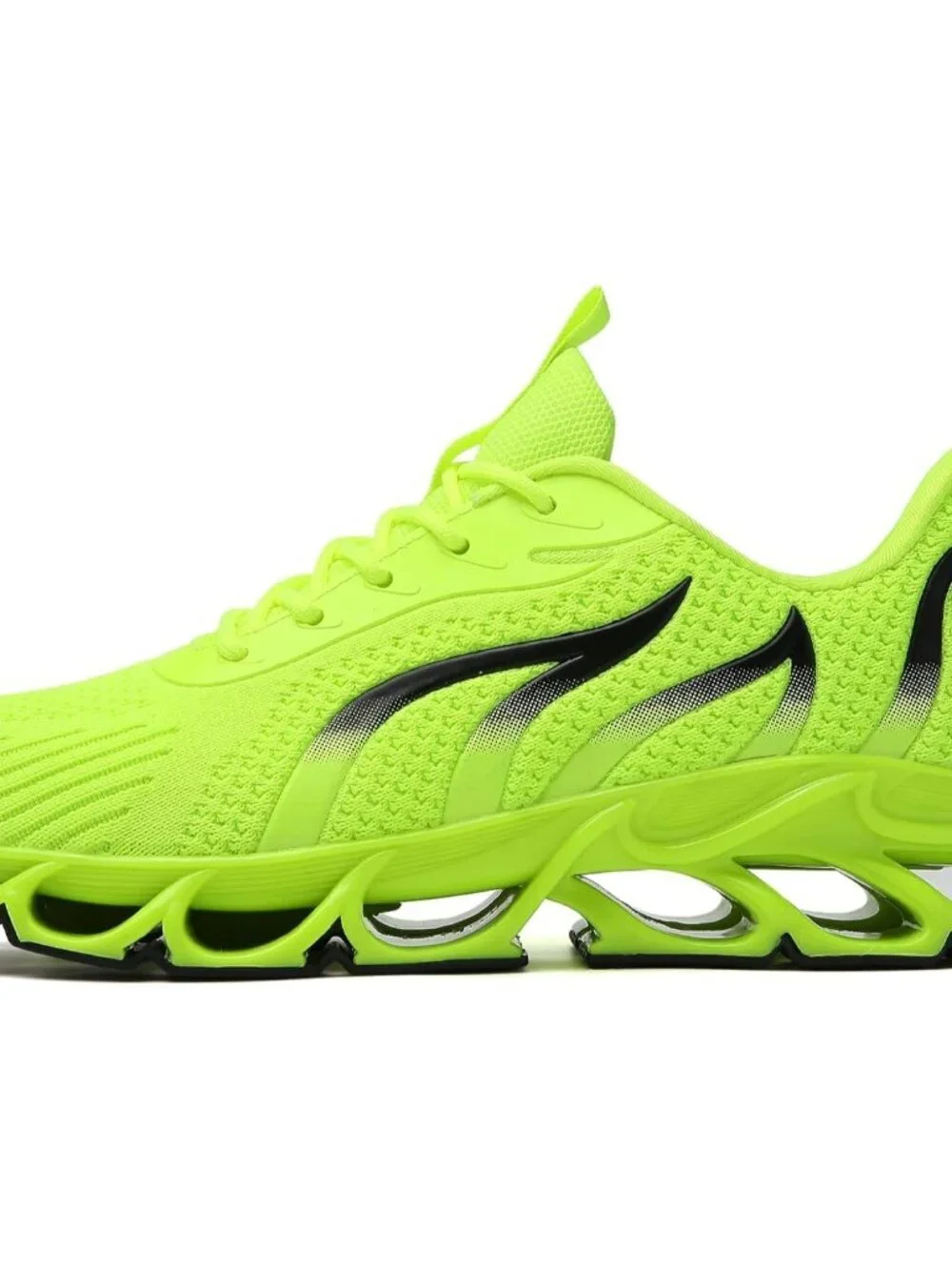 Women's Fluorescent Green Mesh Sneakers Athletic Running Walking Shoes Lace-up